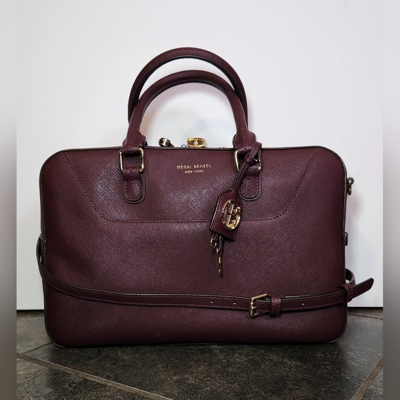 Henri bendel maroon burgundy satchel crossbody with gold lock and key - Picture 2 of 8